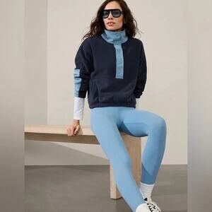 Athleta Microfleece Sweatshirt Navy & Sky‎ High Collar Pullover Size S Small